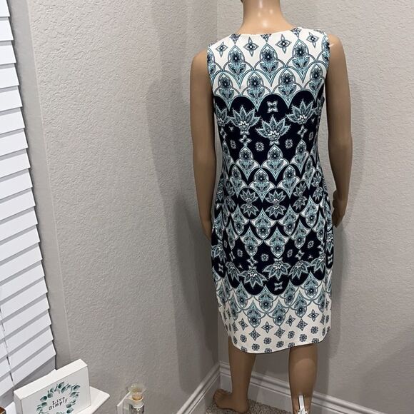 Charter Club blue geometric print designer dress. - Picture 4 of 7